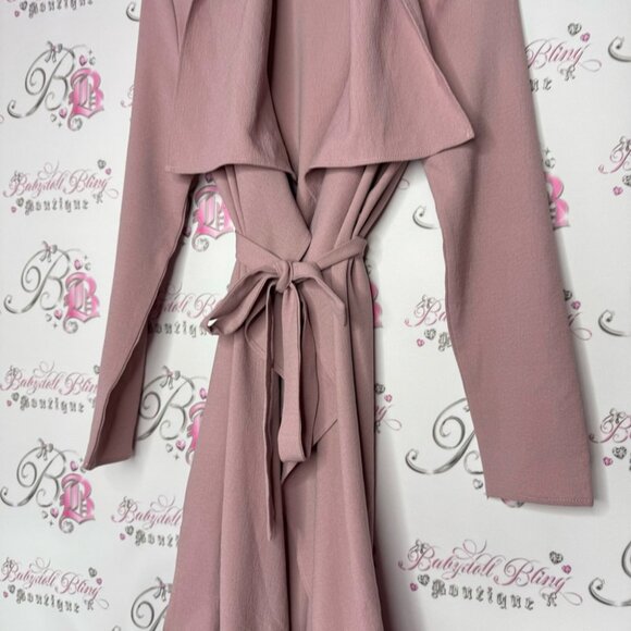 Revamped coat jacket cardigan wrap with waist tie belt dusty rose blush pink - Picture 6 of 12